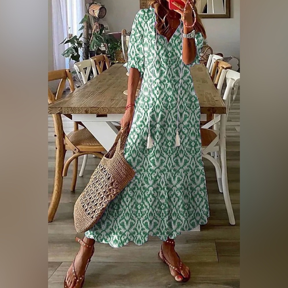 Green Patterned Women's Dress